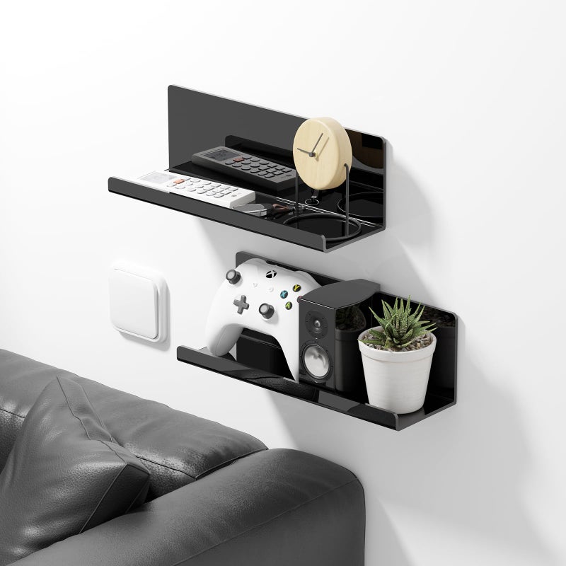 PAVSTINE Acrylic Floating Shelves for Wall No Drilling  Self Adhesive Wall Shelf  12 Inch Floating Shelf Stick on Wall Shelf  for Bathroom  Kitchen  Bedroom  Office  Gaming Room  Black - Image 2